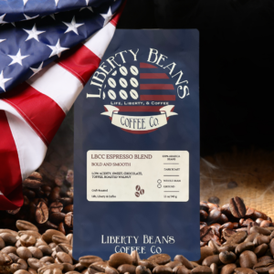 Liberty Beans Espresso Blend coffee with American flag