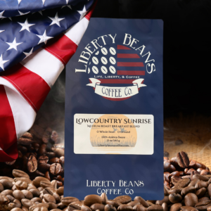 Liberty Beans Coffee package with American flag