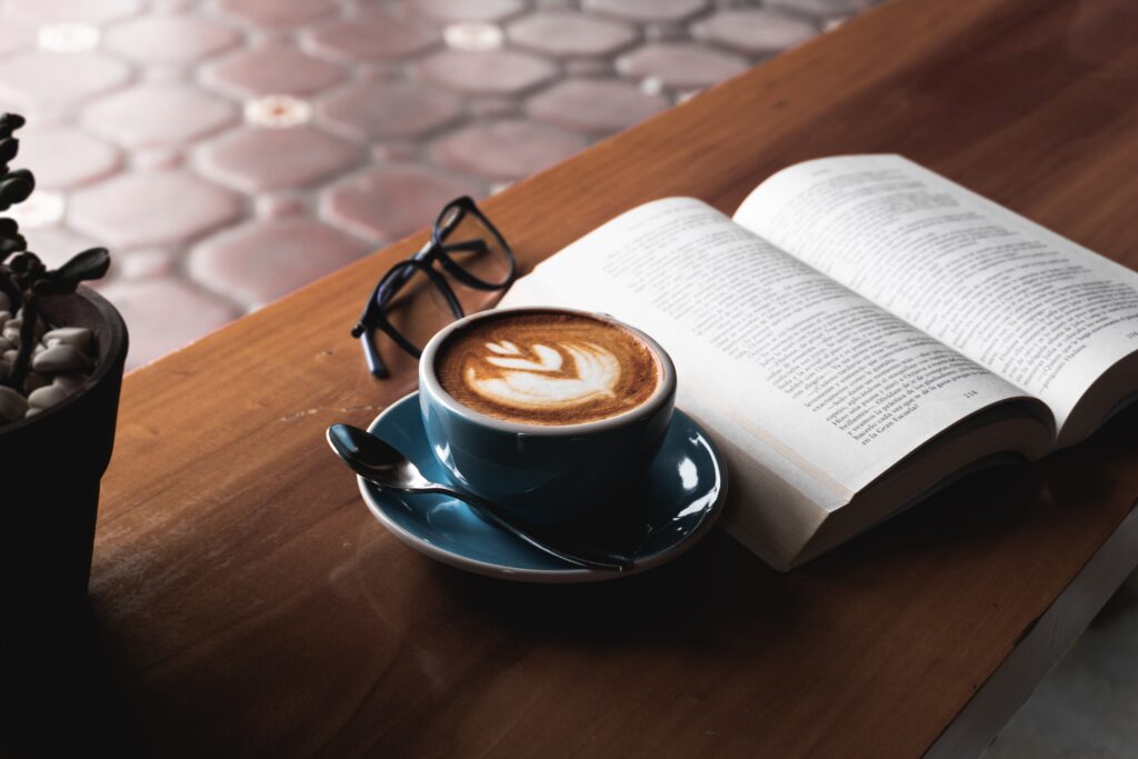 drinking coffee while reading