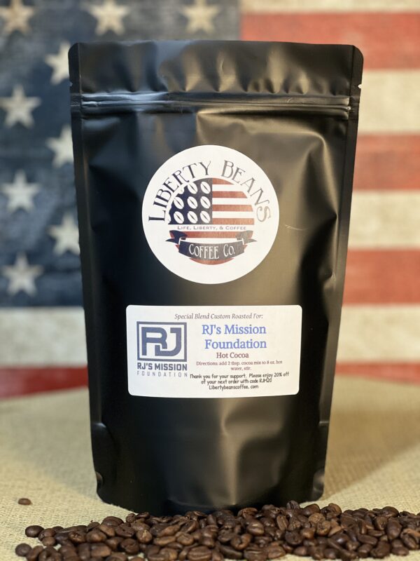 Coffee bag with beans on American flag background.