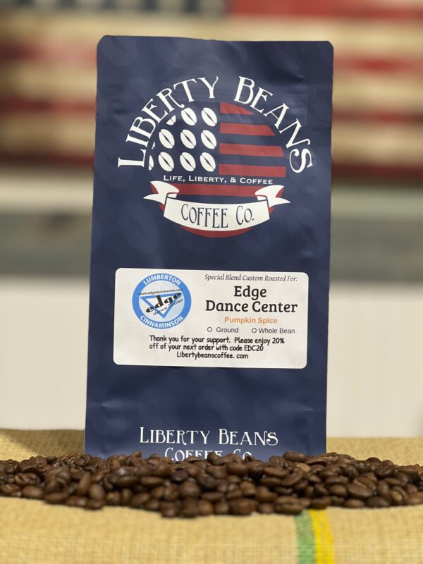 Liberty Beans Coffee bag with pumpkin spice flavor.