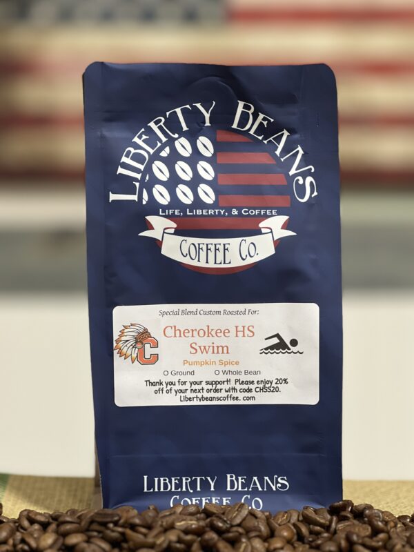 Liberty Beans coffee package, Cherokee High School blend.