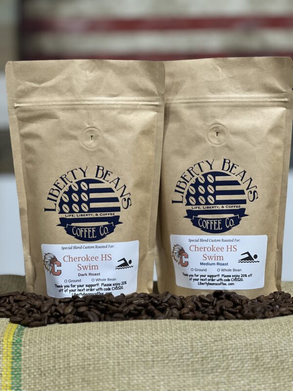 Liberty Beans coffee bags with Cherokee HS labels