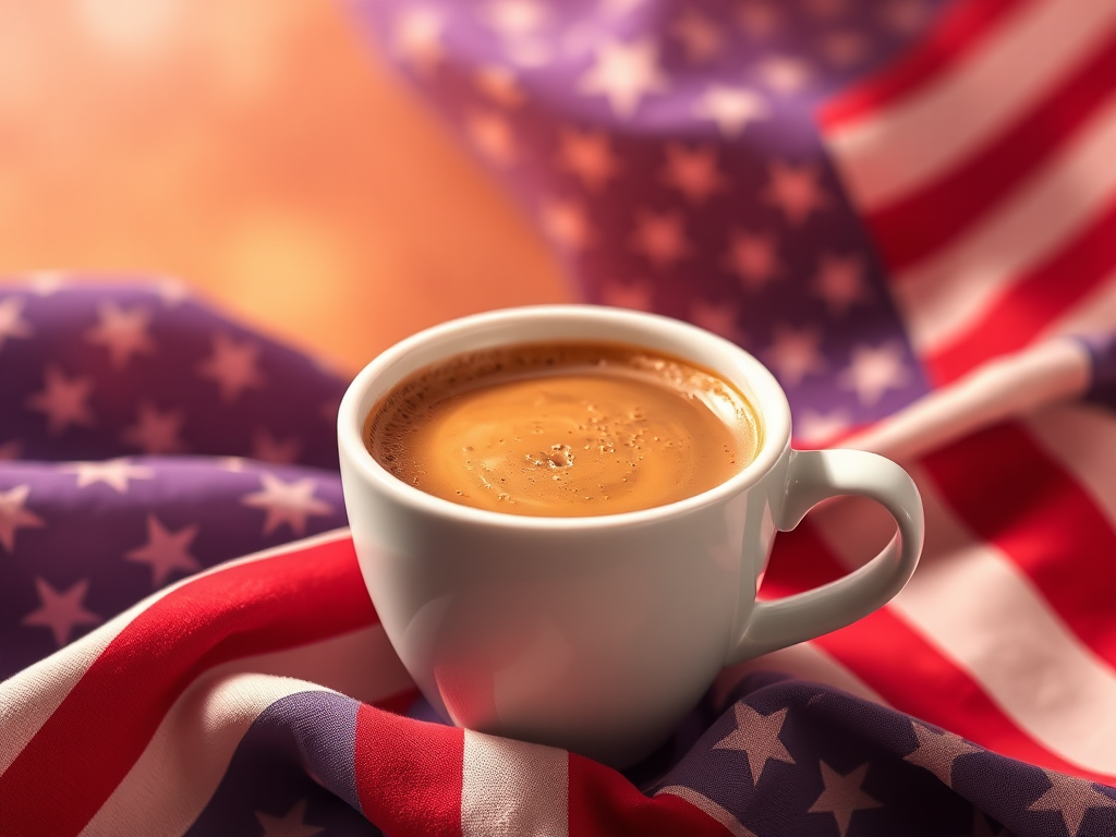 Coffee cup on American flag background