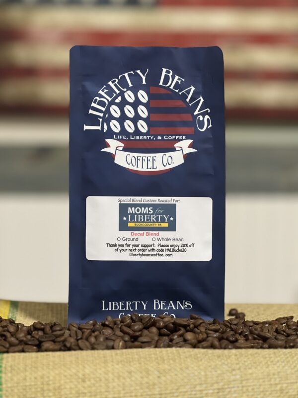 Liberty Beans coffee bag with American flag design.