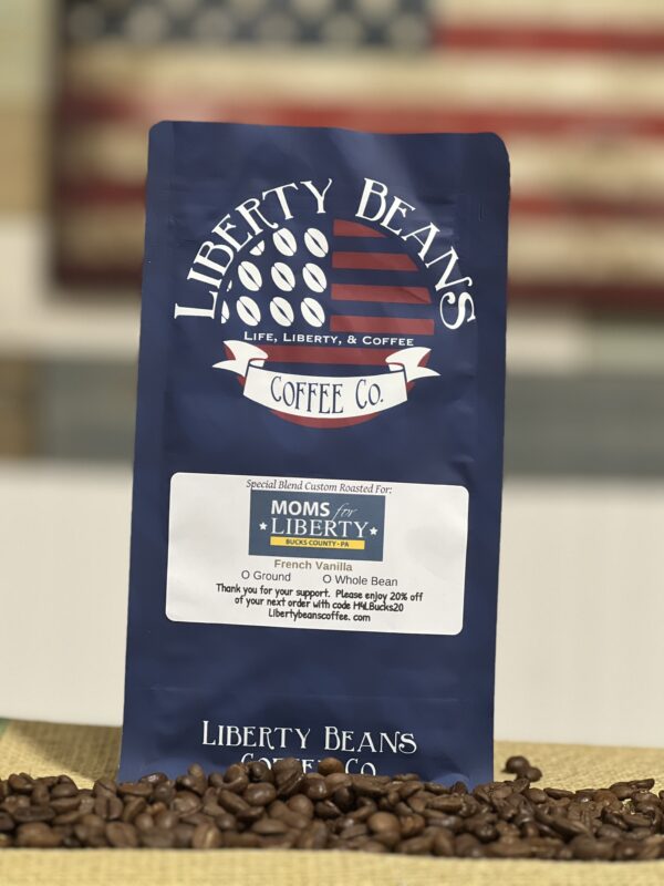 Liberty Beans coffee bag with French Vanilla flavor.