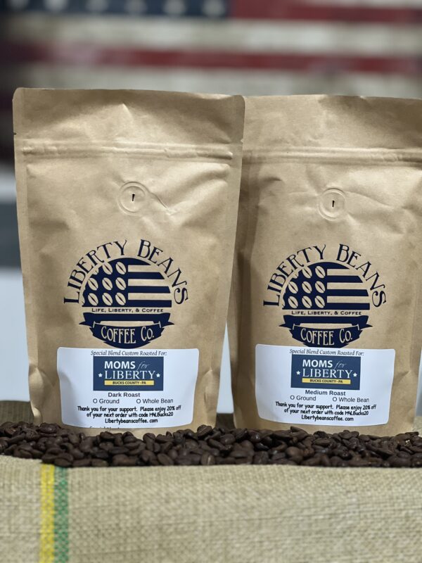 Bags of Liberty Beans specialty coffee blend.