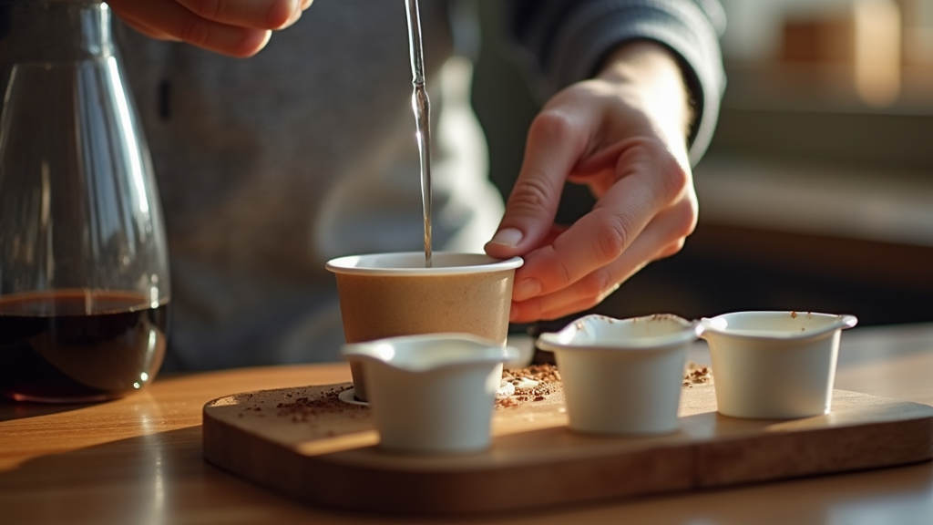 Preparing coffee with cups and carafe