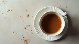 White cup of coffee on saucer