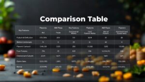 Detailed product comparison table with various features