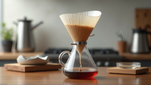 Pour-over coffee brewing in modern kitchen