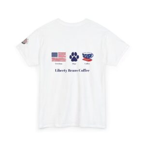 Liberty Beans Coffee T-Shirt — American Flag, Paw Print & Coffee Cup Logo Tee